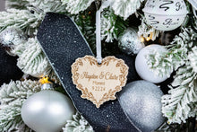 Load image into Gallery viewer, Wood Floral Heart Married Christmas Ornament, Personalized Newlywed Gift
