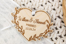 Load image into Gallery viewer, Wood Leafy Heart Married Christmas Ornament, Personalized Wedding Gift
