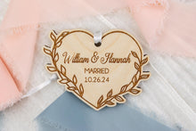 Load image into Gallery viewer, Wood Leafy Heart Married Christmas Ornament, Personalized Wedding Gift
