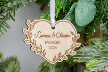 Load image into Gallery viewer, Wood Personalized Engaged Christmas Ornament for Couple, Engagement Gift for Couple, Leafy Vine Heart Ornament
