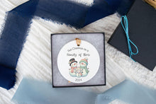 Load image into Gallery viewer, First Christmas as a Family of Three Snowman Ornament, Gift for New Parents
