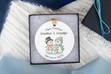 Load image into Gallery viewer, Snowman Pregnancy Announcement Ornament, Christmas Baby Announcement, Customizable to Announce to Any Family Member
