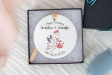 Load image into Gallery viewer, Stork Baby Announcement to New Grandparents, New Aunt and Uncle Christmas Baby Announcement, Customize to any Family Members
