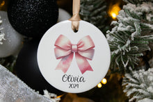 Load image into Gallery viewer, Personalized Bow Ornament, Pink Coquette Ornament, Baby Girl Ornament, Girly Christmas
