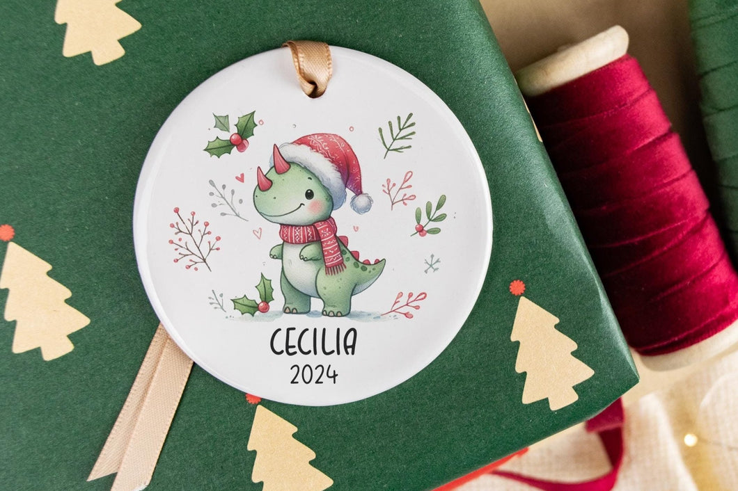 Personalized Kids Dinosaur Ornament, Custom Name Ornament