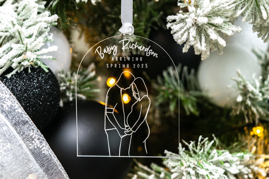 Clear Acrylic Pregnancy Announcement Ornament, Couple Baby Announcement Ornament, Christmas Baby Announcement