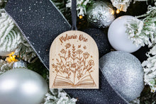 Load image into Gallery viewer, Wood Name Ornament Book Christmas Ornament, Personalized Gift for Book Lover
