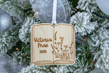 Load image into Gallery viewer, Wood Name Book Shaped Ornament, Personalized Book Lover Gift, Bookish Decor
