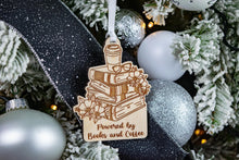 Load image into Gallery viewer, Wood Powered by Books and Coffee Book Lover Ornament, Gift for Readers, Bookish Decor
