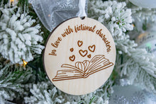 Load image into Gallery viewer, Wood In Love with Fictional Characters Book Christmas Ornament, Book Lover Gift, Gift for Readers
