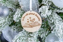 Load image into Gallery viewer, Wood In Love with Fictional Characters Book Christmas Ornament, Book Lover Gift, Gift for Readers
