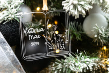 Load image into Gallery viewer, Acrylic Name Book Shaped Ornament, Personalized Book Lover Gift
