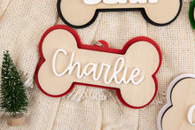 Load image into Gallery viewer, Custom Dog Bone Name Ornament, Personalized Christmas Ornament for Dogs, Acrylic and Wood
