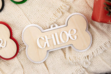 Load image into Gallery viewer, Custom Dog Bone Name Ornament, Personalized Christmas Ornament for Dogs, Acrylic and Wood
