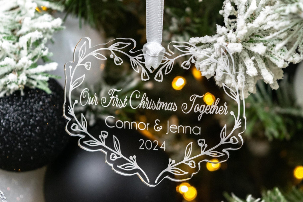 Floral Acrylic First Christmas Together Ornament, Personalized New Couple Ornament, Christmas Gift for Girlfriend