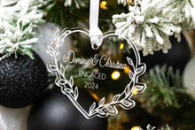 Load image into Gallery viewer, Acrylic Engaged Christmas Ornament, Engagement Gift for Couple, Leafy Vine Heart Ornament
