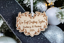 Load image into Gallery viewer, Wood Floral Heart First Christmas Together Ornament, Personalized New Couple Ornament, Gift for Girlfriend
