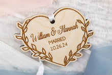 Load image into Gallery viewer, Wood Leafy Heart Married Christmas Ornament, Personalized Wedding Gift
