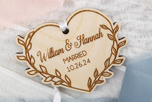 Load image into Gallery viewer, Wood Leafy Heart Married Christmas Ornament, Personalized Wedding Gift
