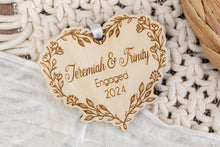 Load image into Gallery viewer, Personalized Engaged Christmas Ornament, Custom Engagement Gift for Couple, Wood Floral Vine Heart Ornament
