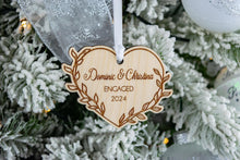 Load image into Gallery viewer, Wood Personalized Engaged Christmas Ornament for Couple, Engagement Gift for Couple, Leafy Vine Heart Ornament
