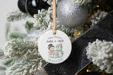 Load image into Gallery viewer, Snowman Pregnancy Announcement Ornament, Christmas Baby Announcement, Customizable to Announce to Any Family Member
