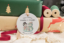 Load image into Gallery viewer, Snowman Pregnancy Announcement Ornament, Christmas Baby Announcement, Customizable to Announce to Any Family Member
