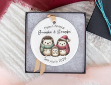 Load image into Gallery viewer, Hedgehog Christmas Baby Announcement, Pregnancy Announcement Ornament for Family, Customizable to Any Family Member
