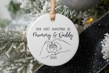 Load image into Gallery viewer, First Christmas as Mommy and Daddy Baby Feet Ornament, Christmas Gift for New Parents
