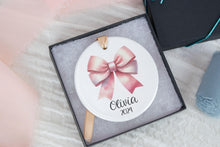 Load image into Gallery viewer, Personalized Bow Ornament, Pink Coquette Ornament, Baby Girl Ornament, Girly Christmas
