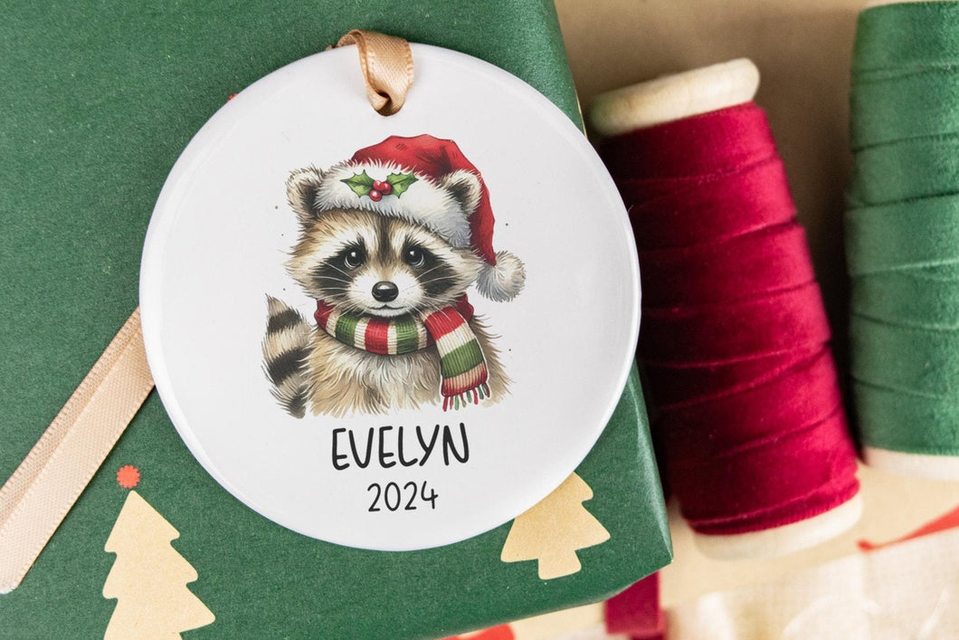 Raccoon Name Ornament, Custom Raccoon Gift, Animal Lover Gift, Personalized Ornament for Kids