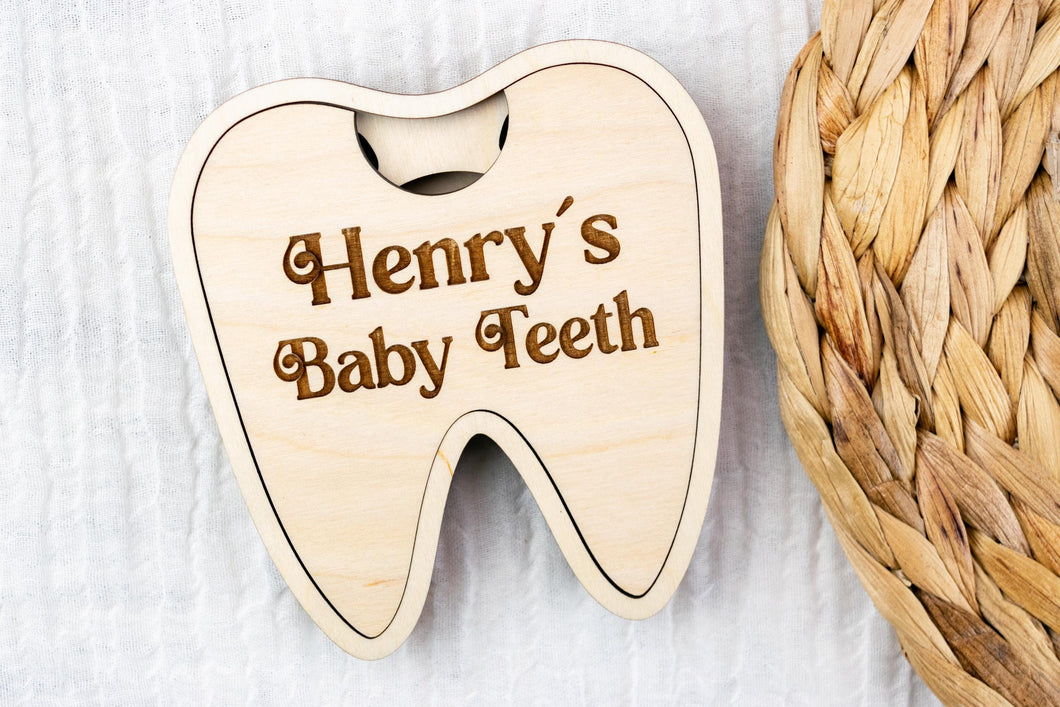 Personalized Wood Baby Teeth Keepsake Box, Baby Tooth Storage Box, Baby First Tooth Holder