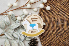 Load image into Gallery viewer, Personalized Rocking Horse Baby&#39;s First Christmas Ornament, Custom Newborn Ornament, Keepsake for New Parents
