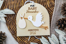 Load image into Gallery viewer, Personalized Stork Baby Announcement Ornament, Expecting Baby Ornament
