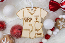 Load image into Gallery viewer, Personalized Wooden Scrub Top Ornament | Custom Nurse Ornament | Medical Professional Gift | Graduation Keepsake
