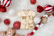 Load image into Gallery viewer, Personalized Wooden Scrub Top Ornament | Custom Nurse Ornament | Medical Professional Gift | Graduation Keepsake

