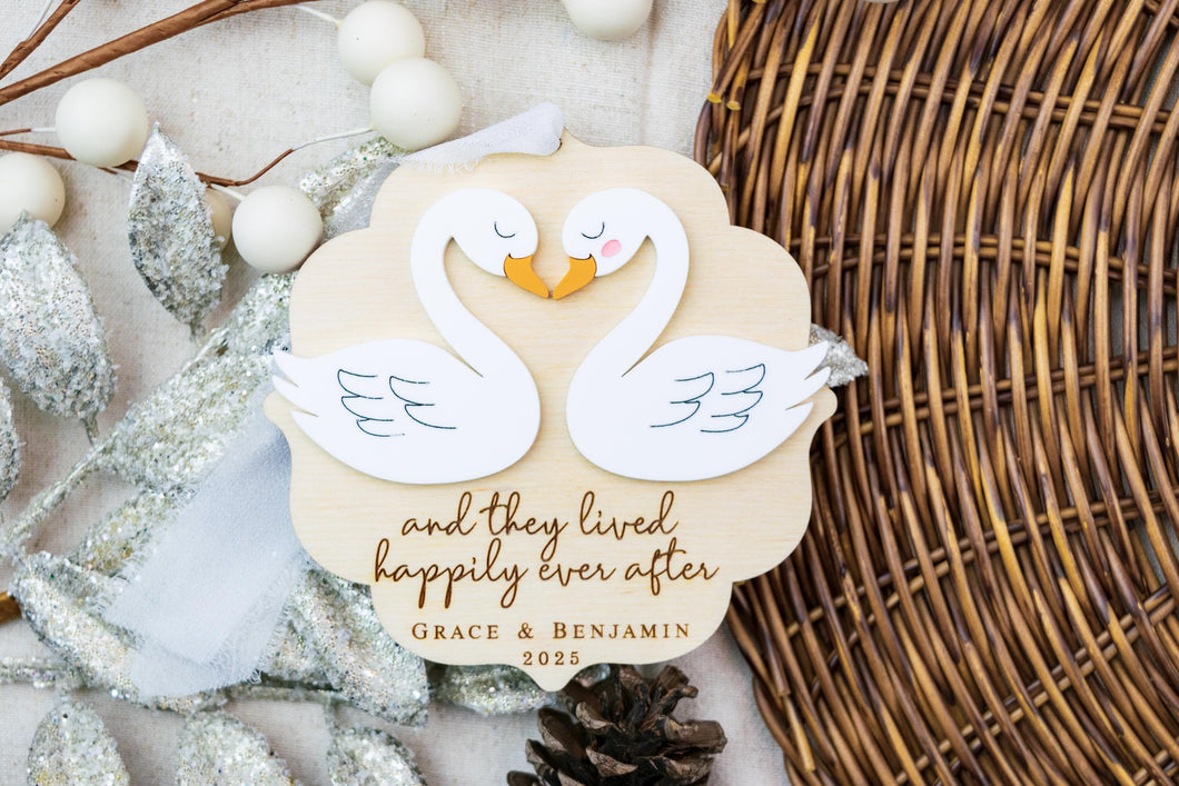 Personalized Swan Wedding Ornament | Happily Ever After Ornament | First Christmas Married | Newlywed Gift