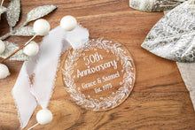 Load image into Gallery viewer, Personalized 50th Anniversary Ornament | Engraved Acrylic Anniversary Gift | Custom Wedding Keepsake | Golden Anniversary Gift for Parents

