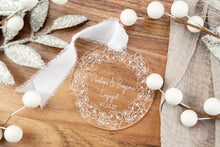 Load image into Gallery viewer, Personalized Engaged Ornament | Custom Engagement Ornament | Floral Wreath Acrylic Keepsake | Engagement Gift for Couple
