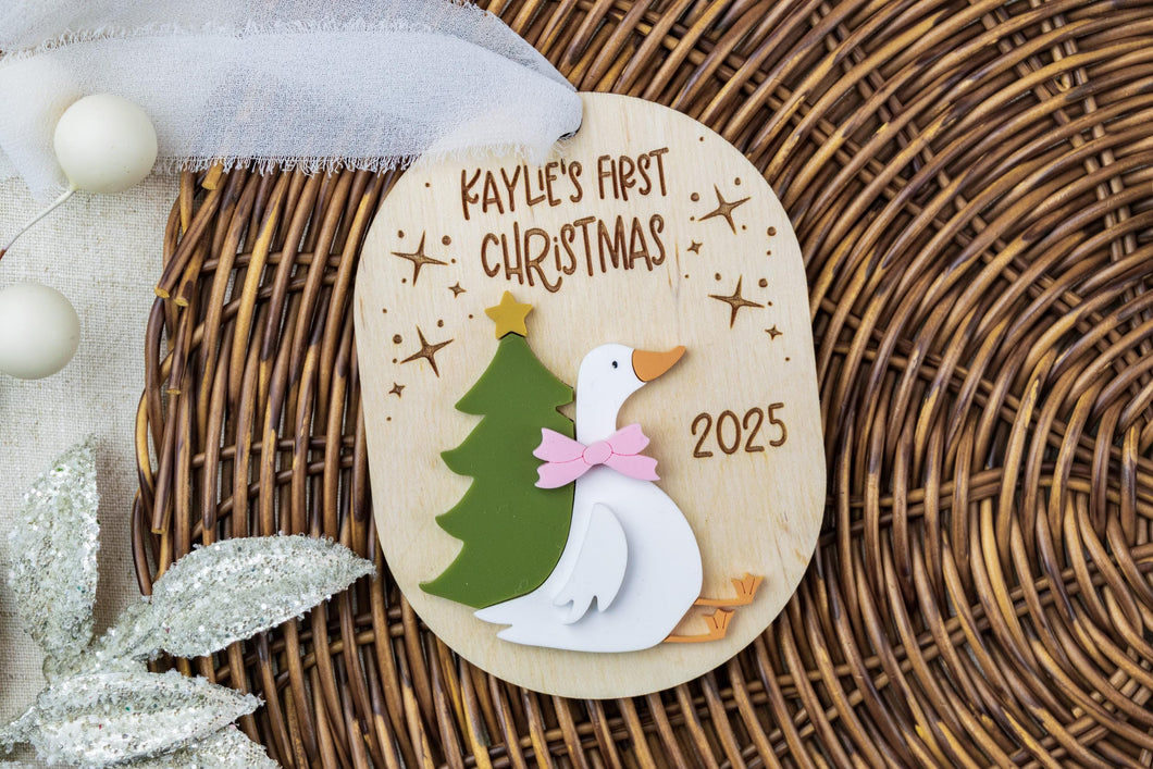 Personalized Silly Goose Baby's First Christmas Ornament, Custom Gift for Baby, Keepsake for New Parents