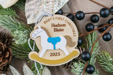 Load image into Gallery viewer, Personalized Rocking Horse Baby&#39;s First Christmas Ornament, Custom Newborn Ornament, Keepsake for New Parents
