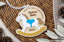 Load image into Gallery viewer, Personalized Rocking Horse Baby&#39;s First Christmas Ornament, Custom Newborn Ornament, Keepsake for New Parents
