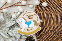 Load image into Gallery viewer, Personalized Rocking Horse Baby&#39;s First Christmas Ornament, Custom Newborn Ornament, Keepsake for New Parents
