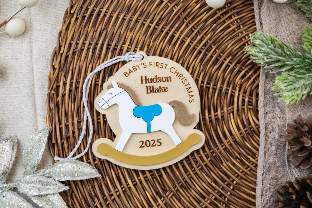 Personalized Rocking Horse Baby's First Christmas Ornament, Custom Newborn Ornament, Keepsake for New Parents