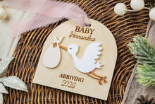 Load image into Gallery viewer, Personalized Stork Baby Announcement Ornament, Expecting Baby Ornament
