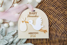 Load image into Gallery viewer, Personalized Stork Baby Announcement Ornament, Expecting Baby Ornament
