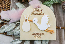 Load image into Gallery viewer, Personalized Stork Baby Announcement Ornament, Expecting Baby Ornament
