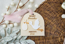Load image into Gallery viewer, Personalized Stork Baby Announcement Ornament, Expecting Baby Ornament
