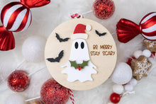 Load image into Gallery viewer, Be Merry Stay Scary Ornament | Ghost Christmas Ornament | Spooky Gothic Holiday Decor | Funny Creepy Christmas Gift
