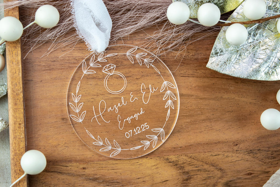 Personalized Acrylic Engagement Ornament, Personalized Engagement Gift, Our First Christmas Engaged